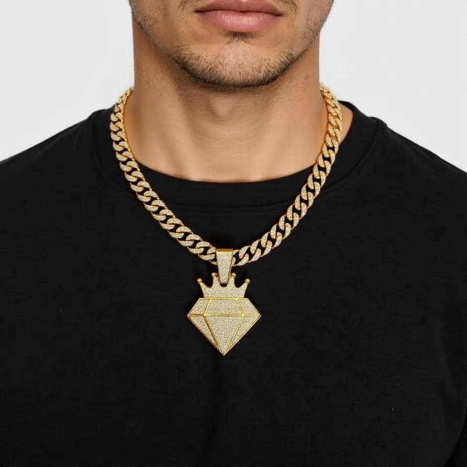 Diamond Crown Pendant and Chain 20"