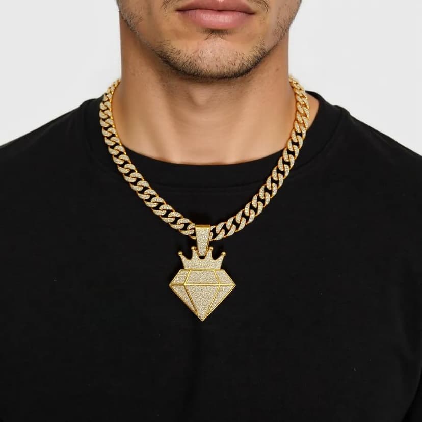 Diamond Crown Pendant and Chain 20"