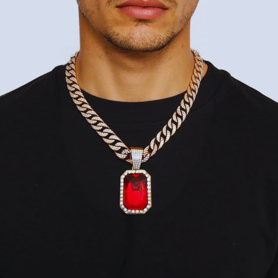 Ruby Red Pendant and Chain 20"